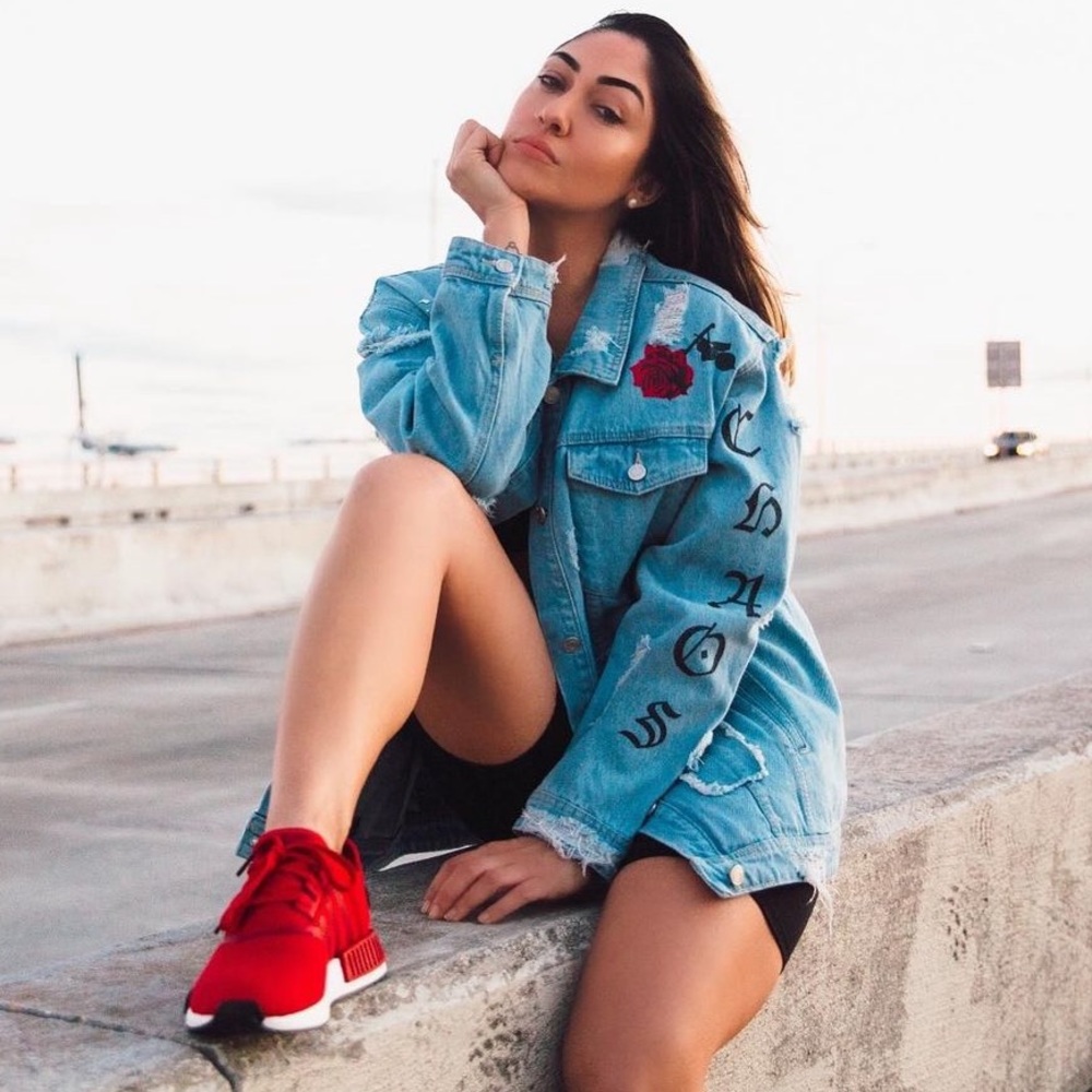 Missguided Oversized Denim Poison Rose Jacket RARE